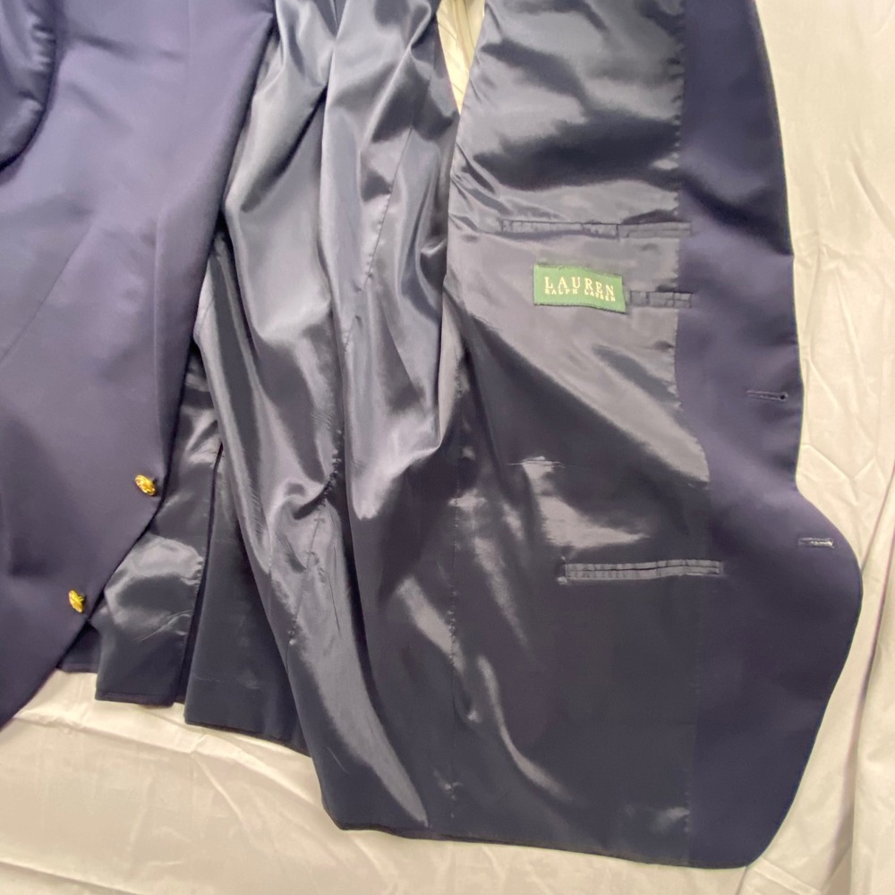 Lauren Ralph Lauren Mens 44L Navy Blue 100% Wool Blazer Gold Crown Buttons 44 L - Picture 12 of 15